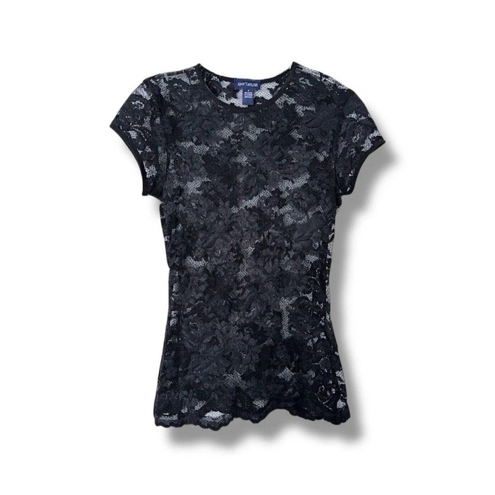 Vtg 90s Y2K Floral Lace Short Sleeve Top Blouse